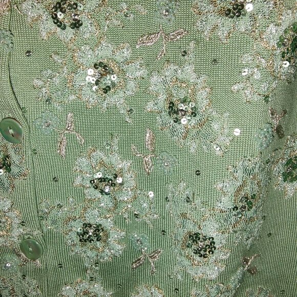 MICHAEL SIMON EMBELLISHED CARDIGAN SWEATER PALE MINT GREEN SILK BLEND KNIT SZ M - Picture 5 of 7